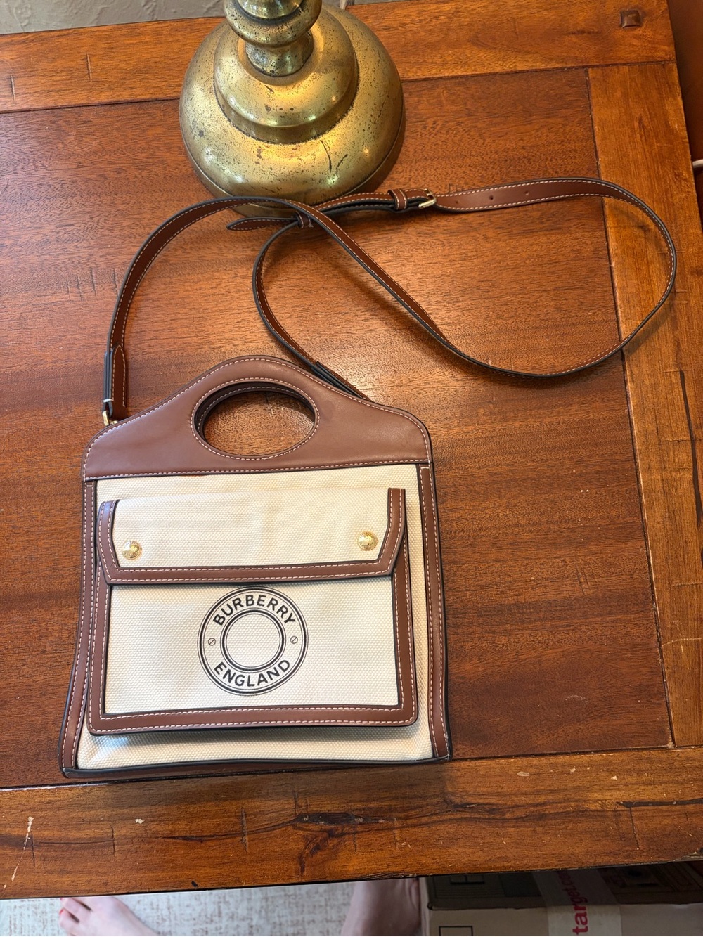 Burberry Beige Canvas with Brown Leather Trim Crossbody Bag